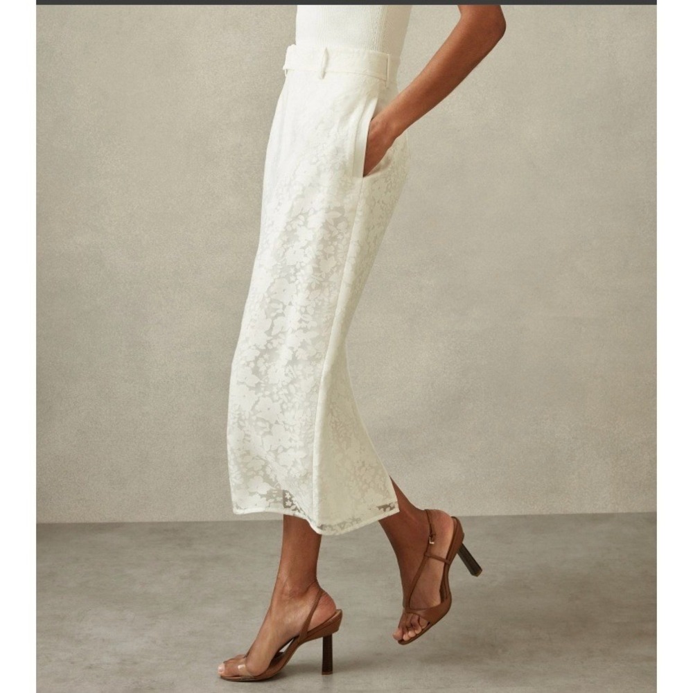 NWT Reiss Ivory White Floral Denva-Burnout Midi Pencil Skirt Size 8